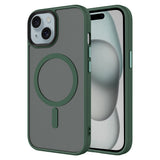 Apple iPhone 15 Plus Kılıf Mat Arka Yüzey Wireless Şarj Özellikli Zore Flet M-safe Kapak Koyu Yeşil