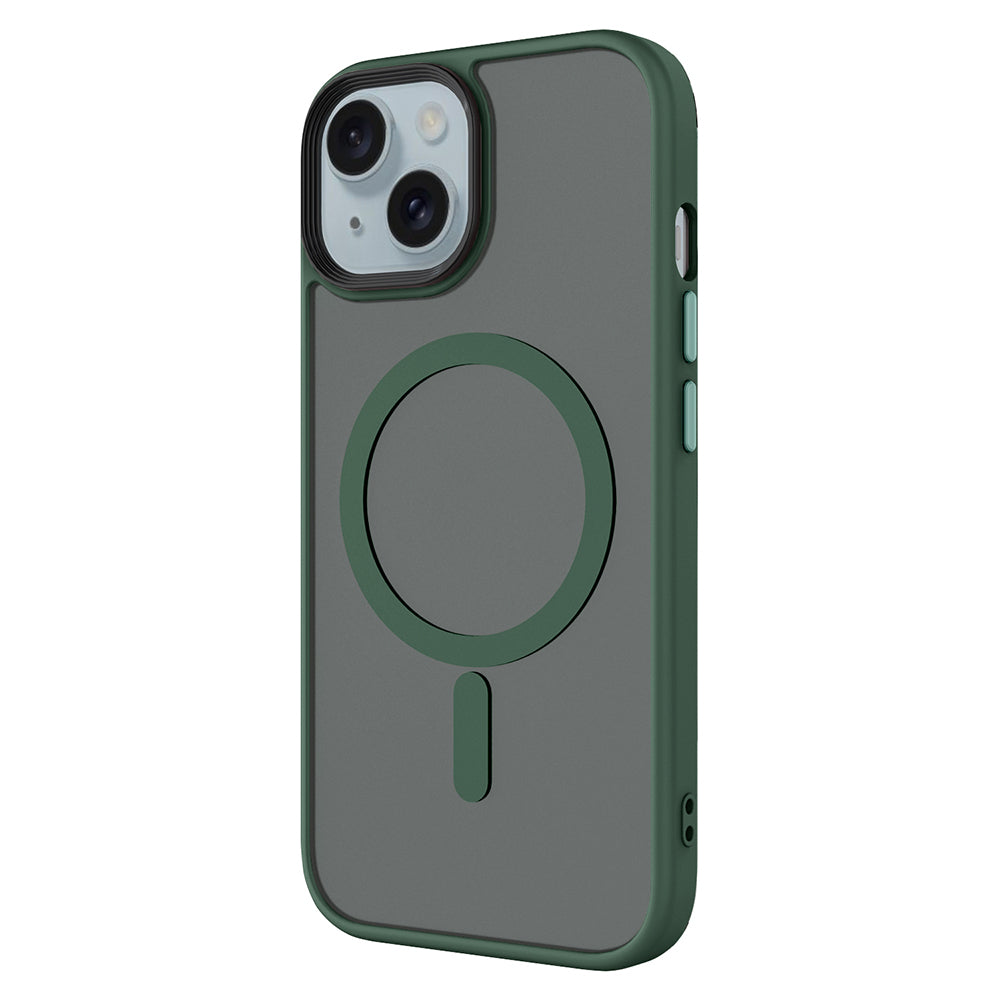 Apple iPhone 15 Plus Kılıf Mat Arka Yüzey Wireless Şarj Özellikli Zore Flet M-safe Kapak Yeşil