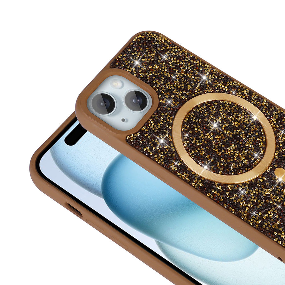 Apple iPhone 15 Plus Kılıf Pırlanta Tasarımlı M-safe Şarj Özellikli Zore Mozaik Silikon Kapak Siyah