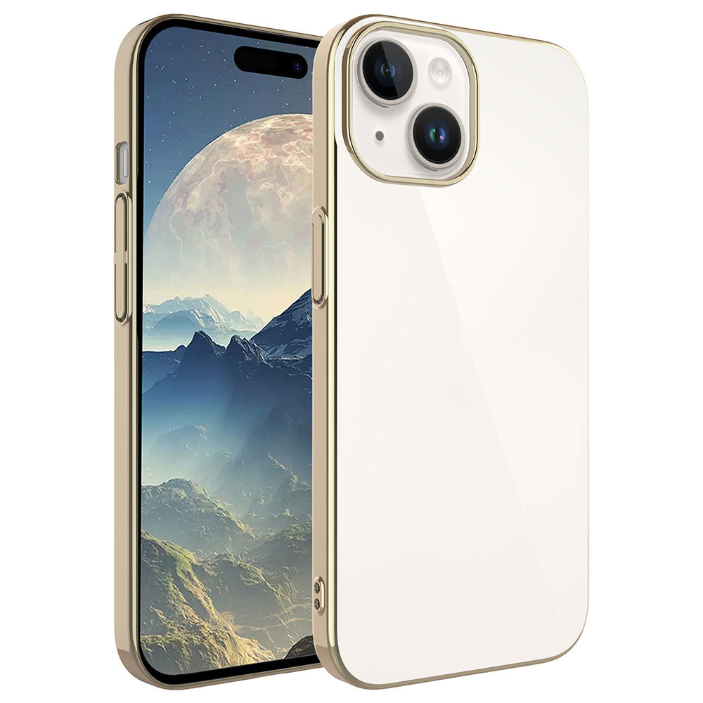 Apple iPhone 15 Plus Kılıf Sert PC Renkli Çerçeveli Zore Riksos Kapak Gold