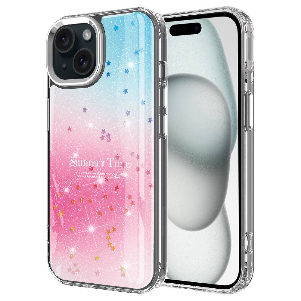Apple iPhone 15 Plus Kılıf Simli Desenli Parlak Zore Task Kapak Mavi