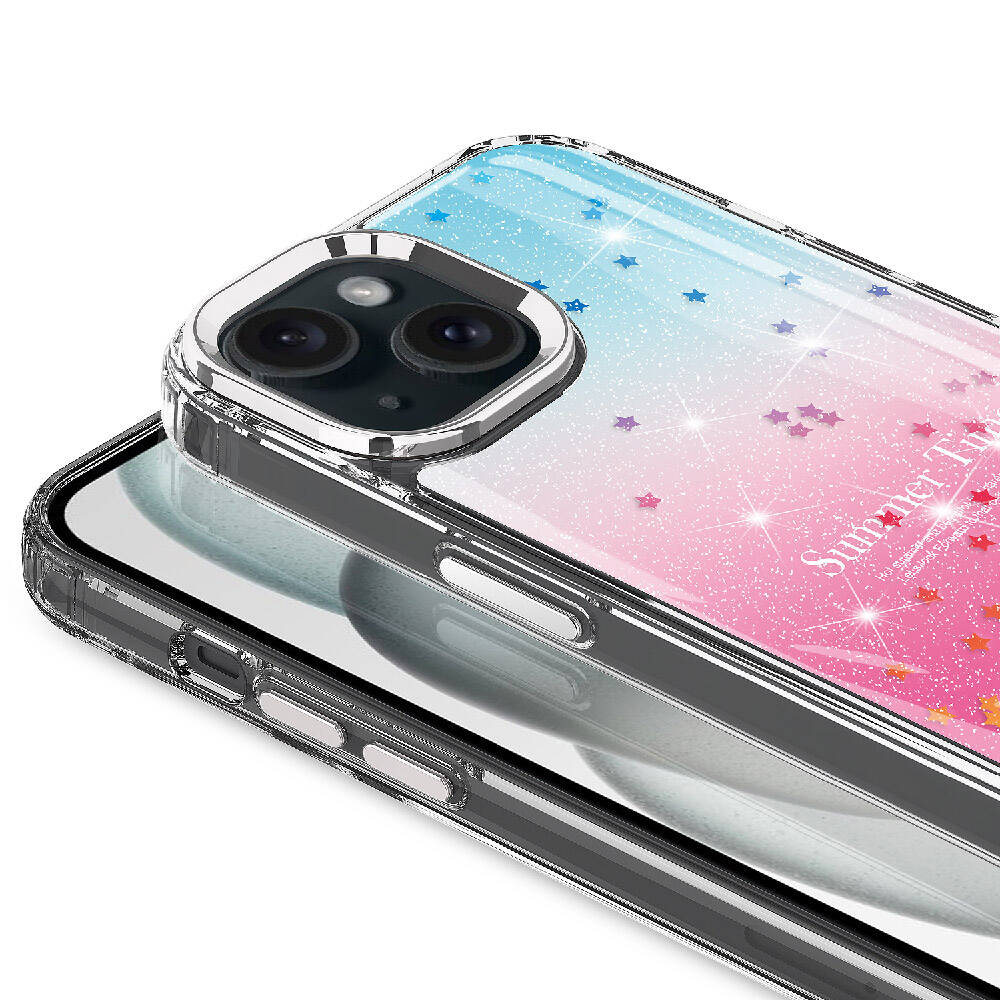 Apple iPhone 15 Plus Kılıf Simli Desenli Parlak Zore Task Kapak Pembe
