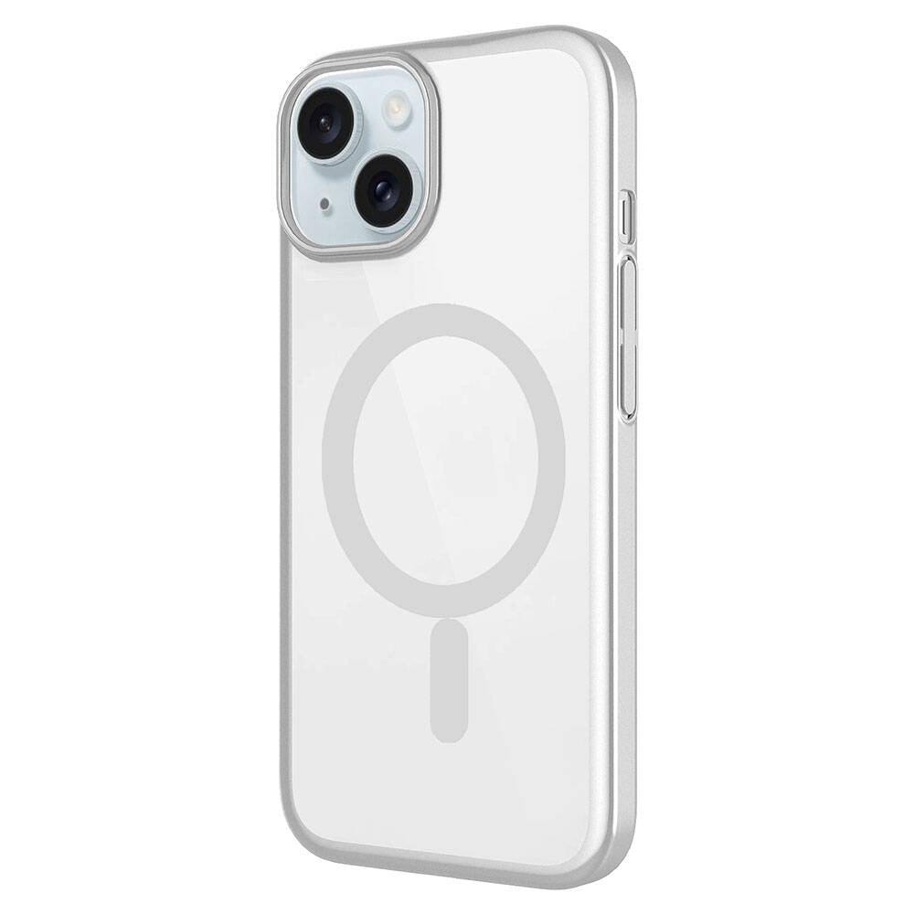 Apple iPhone 15 Plus Kılıf Wireless Şarj Özellikli Sert PC Zore Mat Riksos M-safe Kapak Gümüş
