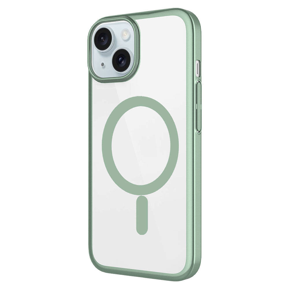 Apple iPhone 15 Plus Kılıf Wireless Şarj Özellikli Sert PC Zore Mat Riksos M-safe Kapak Gümüş