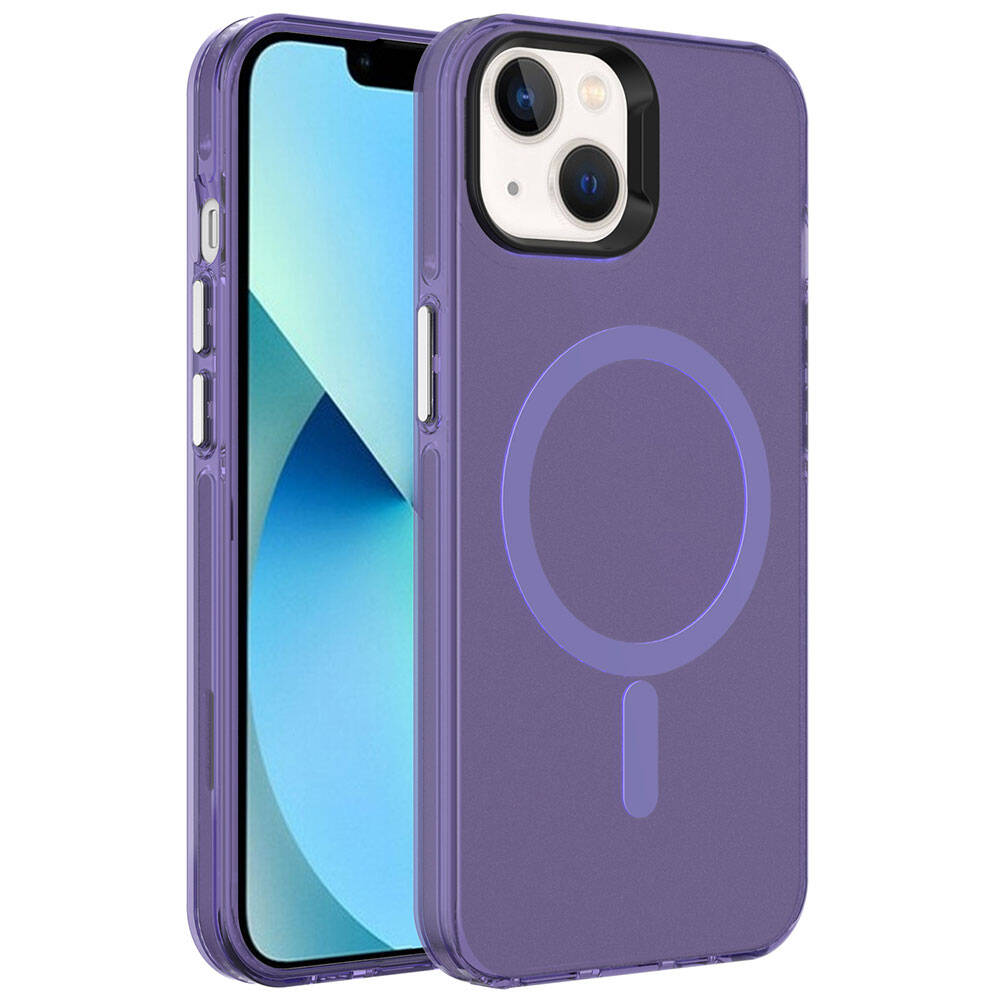 Apple iPhone 15 Plus Kılıf Zore M-safe Şarj Özellikli Buzlu Transparan C-Pro Sert Kapak Derin Mor