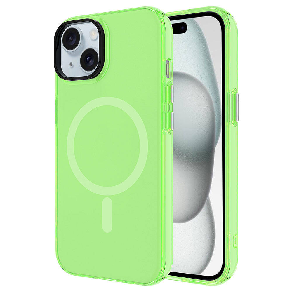 Apple iPhone 15 Plus Kılıf Zore M-safe Şarj Özellikli Buzlu Transparan C-Pro Sert Kapak Yeşil