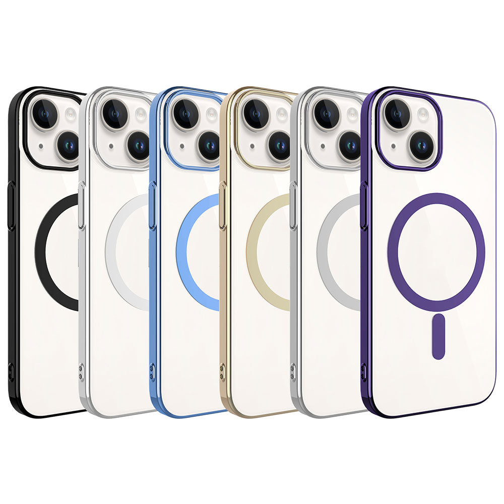 Apple iPhone 15 Plus Kılıf Zore Wireless Şarj Özellikli Pixel M-safe Kapak Gümüş