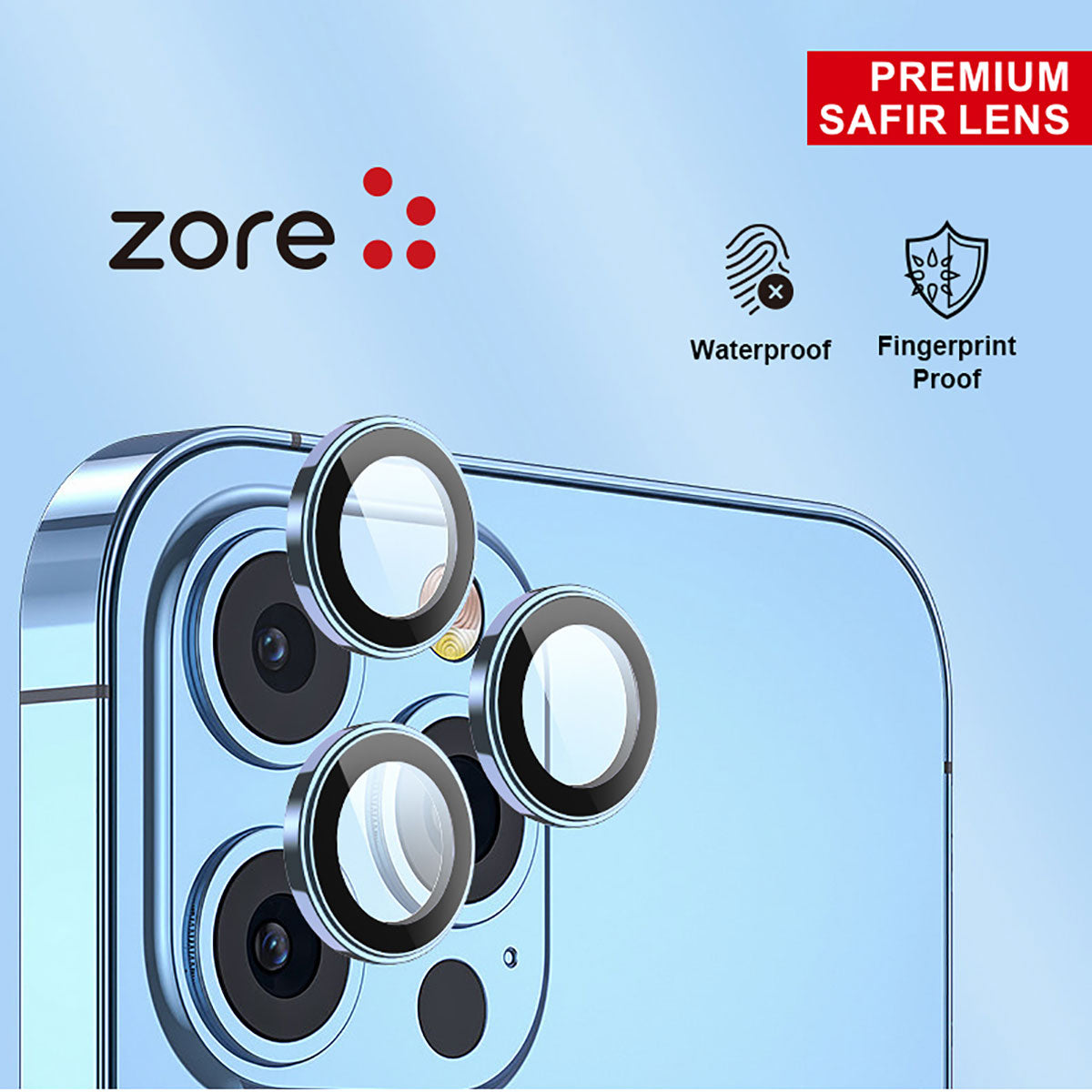 Apple iPhone 15 Plus Zore CL-12 Premium Safir Parmak İzi Bırakmayan Anti-Reflective Kamera Lens Koruyucu Baby Blue