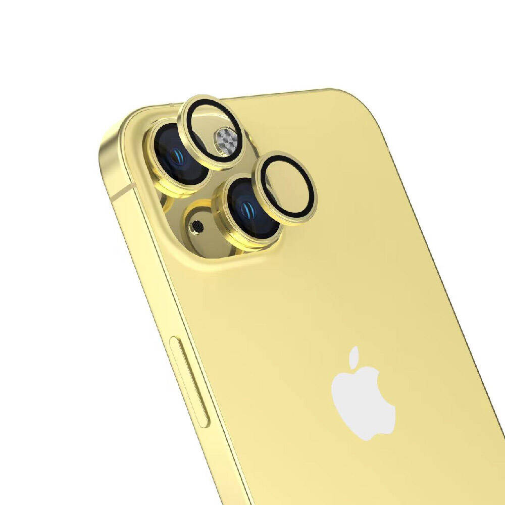 Apple iPhone 15 Plus Zore Safir CL-15 Parmak İzi Bırakmayan Anti-Reflective Kamera Lens Koruyucu Sarı