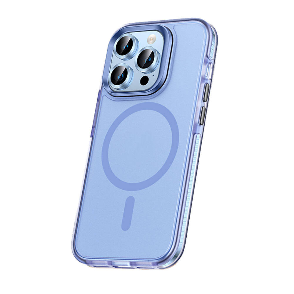 Apple iPhone 15 Pro Kılıf Airbagli M-safe Wireless Şarj Özellikli Lens Koruyuculu Zore Klaptika Kapak Mavi