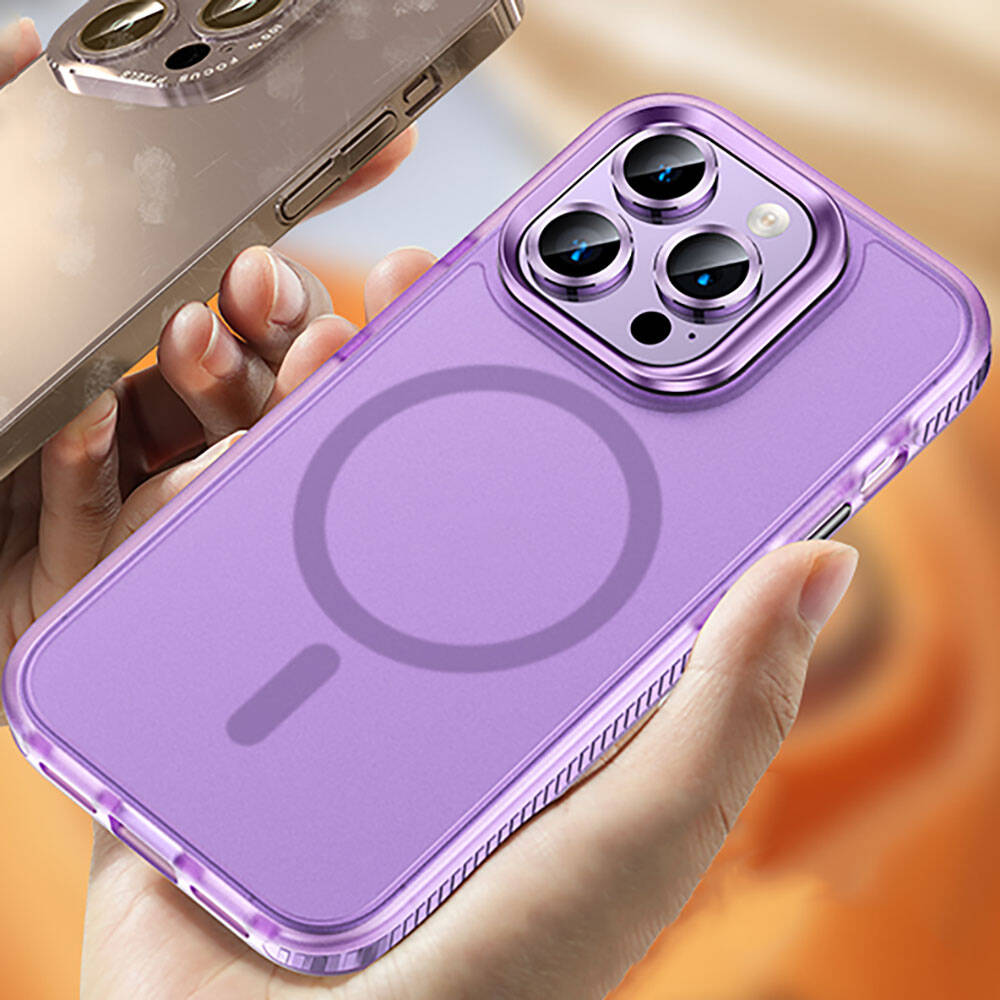 Apple iPhone 15 Pro Kılıf Airbagli M-safe Wireless Şarj Özellikli Lens Koruyuculu Zore Klaptika Kapak Gri