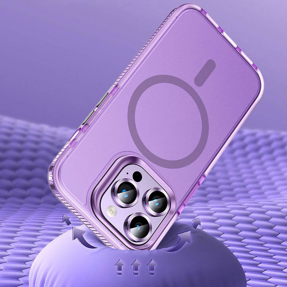 Apple iPhone 15 Pro Kılıf Airbagli M-safe Wireless Şarj Özellikli Lens Koruyuculu Zore Klaptika Kapak Mavi