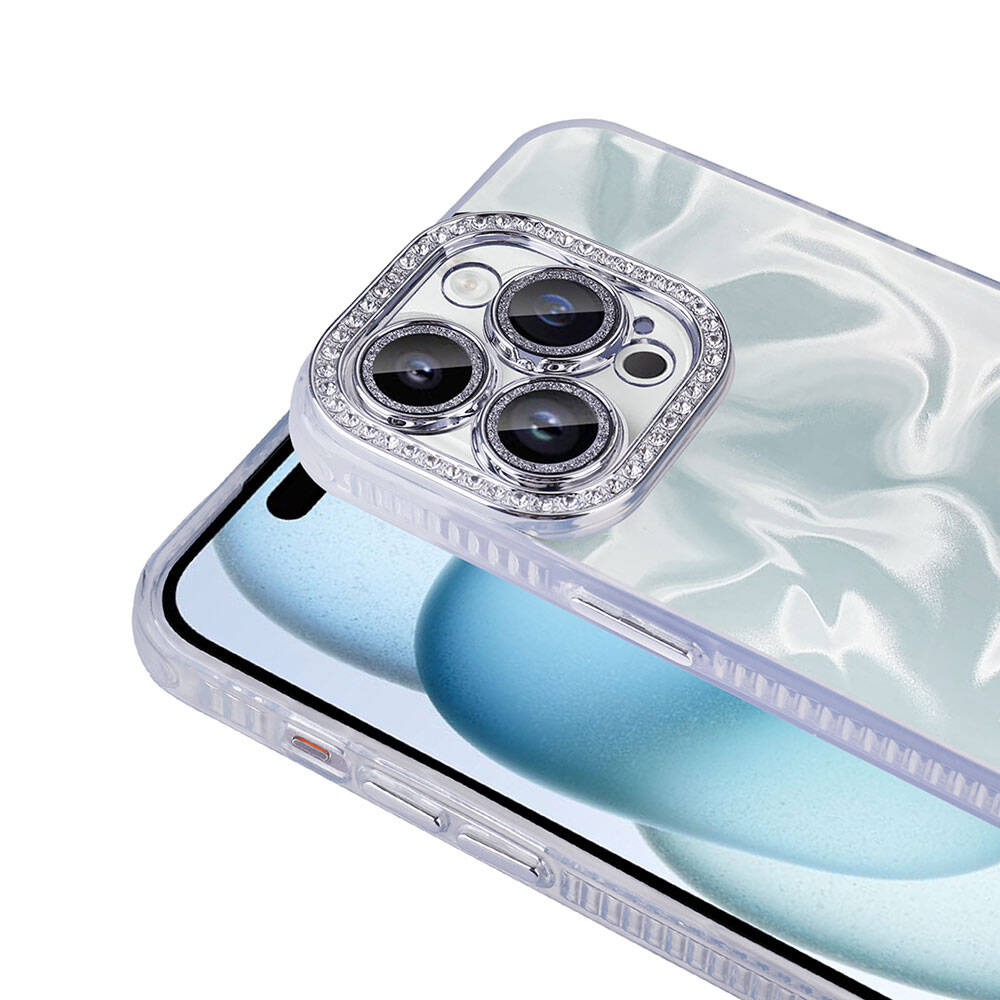 Apple iPhone 15 Pro Kılıf Airbagli Parlak Taş Detay Tasarımlı Zore Esila Kapak Pembe