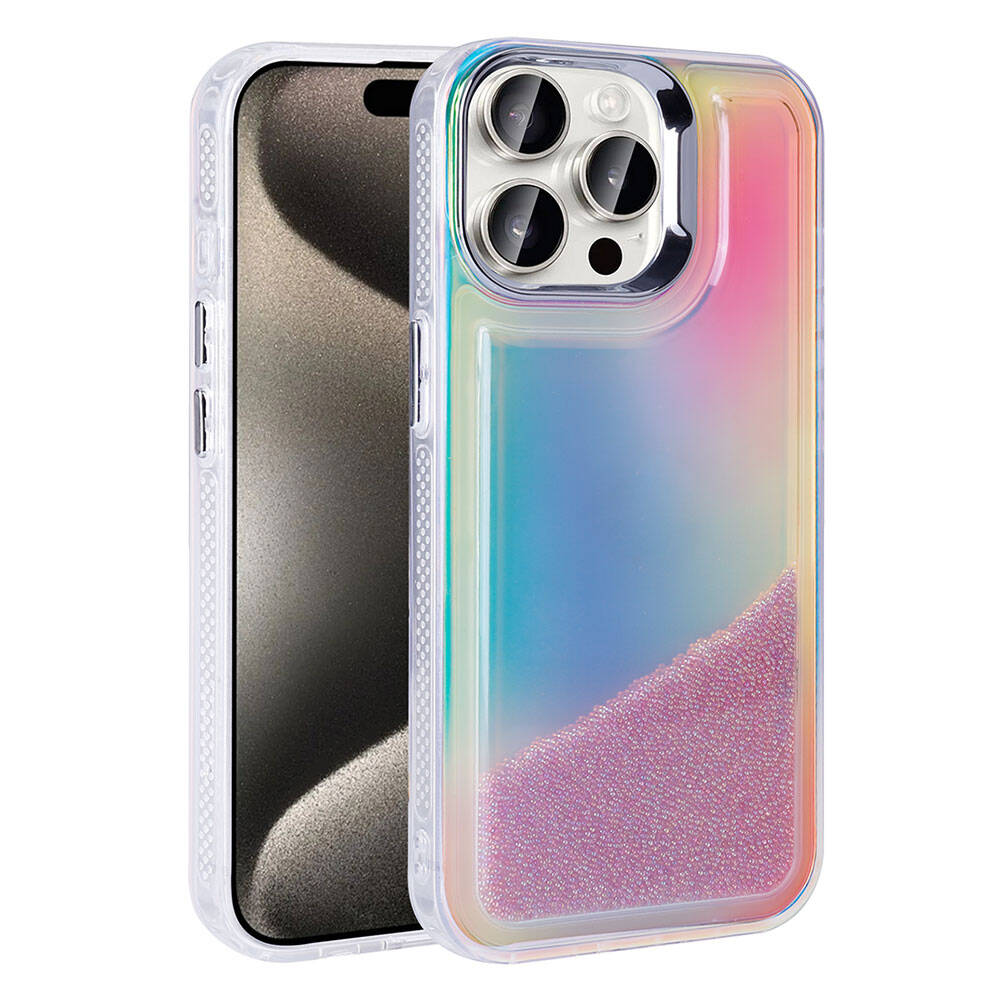Apple iPhone 15 Pro Kılıf Airbagli Renkli Arka Yüzey Boncuk Tasarımlı Zore Kumul Kapak Pembe