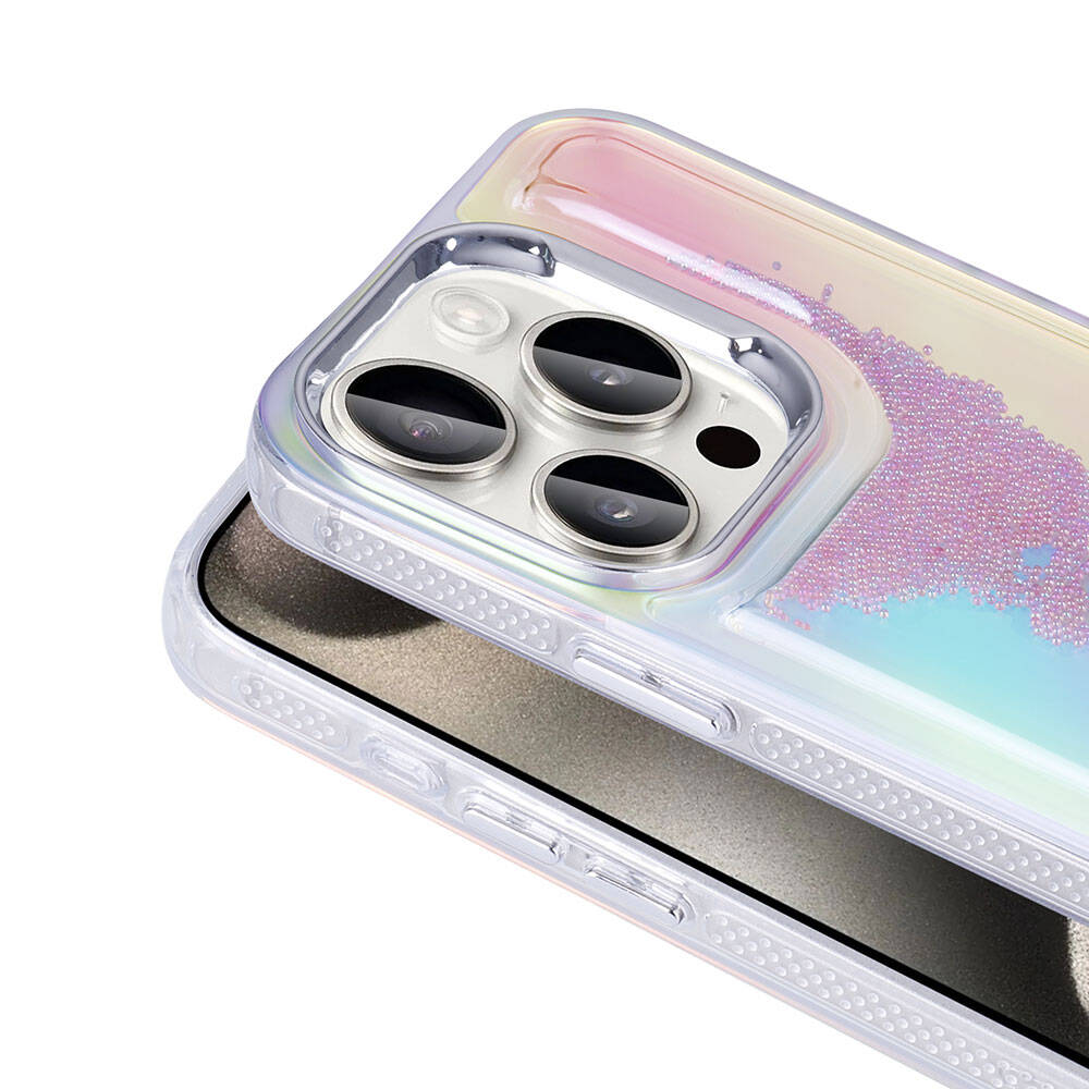 Apple iPhone 15 Pro Kılıf Airbagli Renkli Arka Yüzey Boncuk Tasarımlı Zore Kumul Kapak Pembe