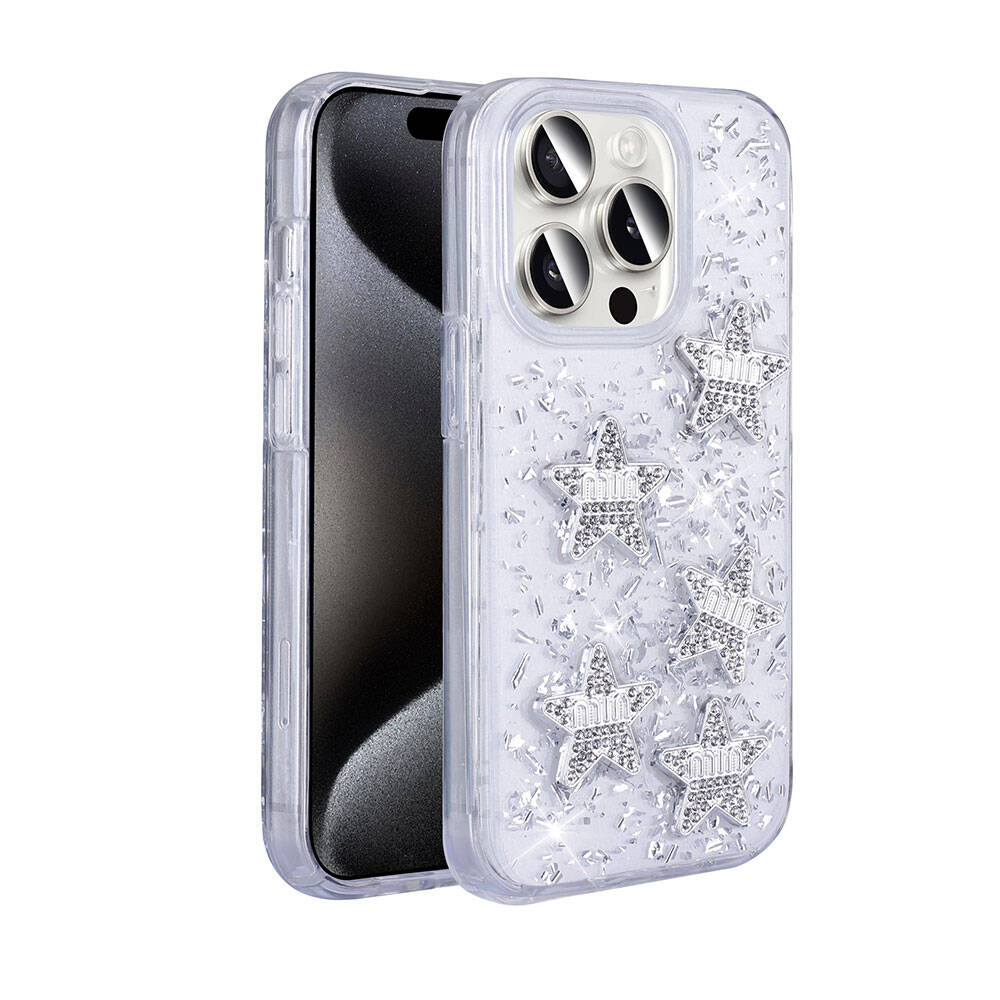 Apple iPhone 15 Pro Kılıf Airbagli Simli Arka Yüzey Zore Işıltı Silikon Kapak Lila