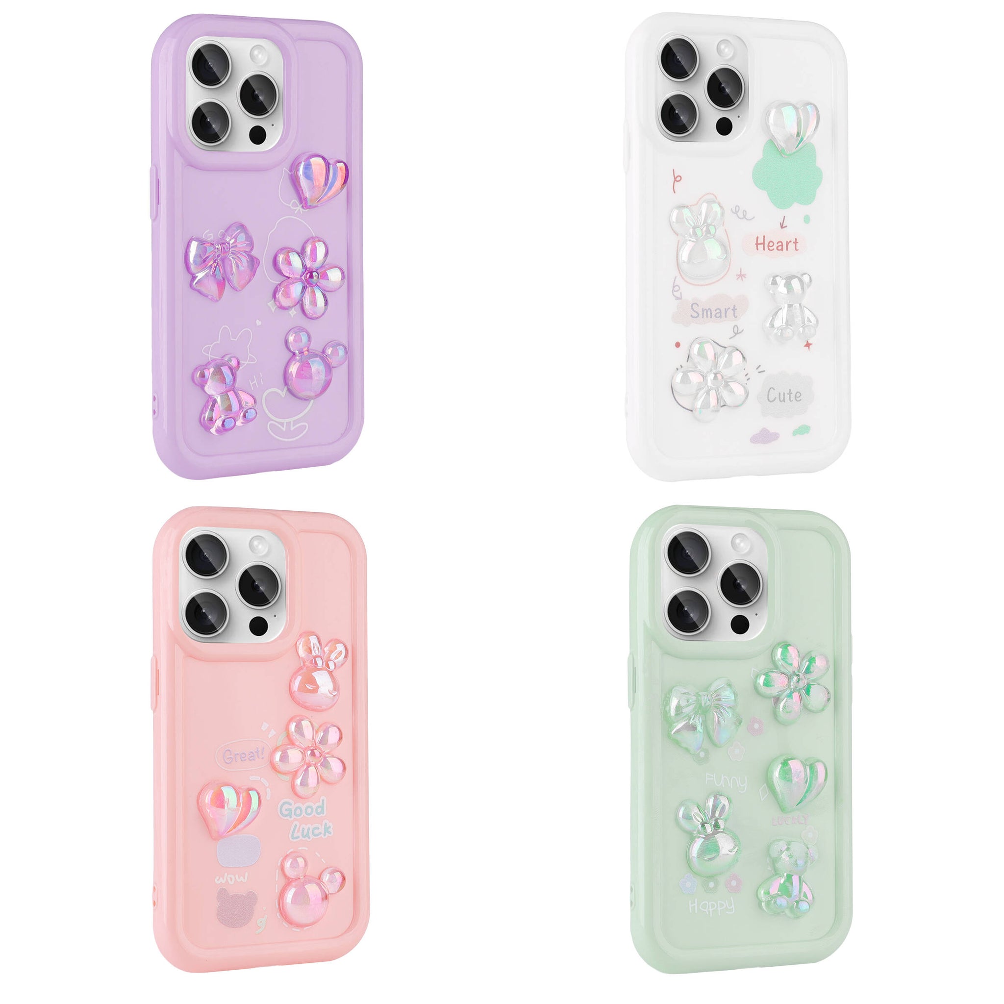 Apple iPhone 15 Pro Kılıf Kabartma Figürlü Parlak Zore Toys Silikon Kapak Mor