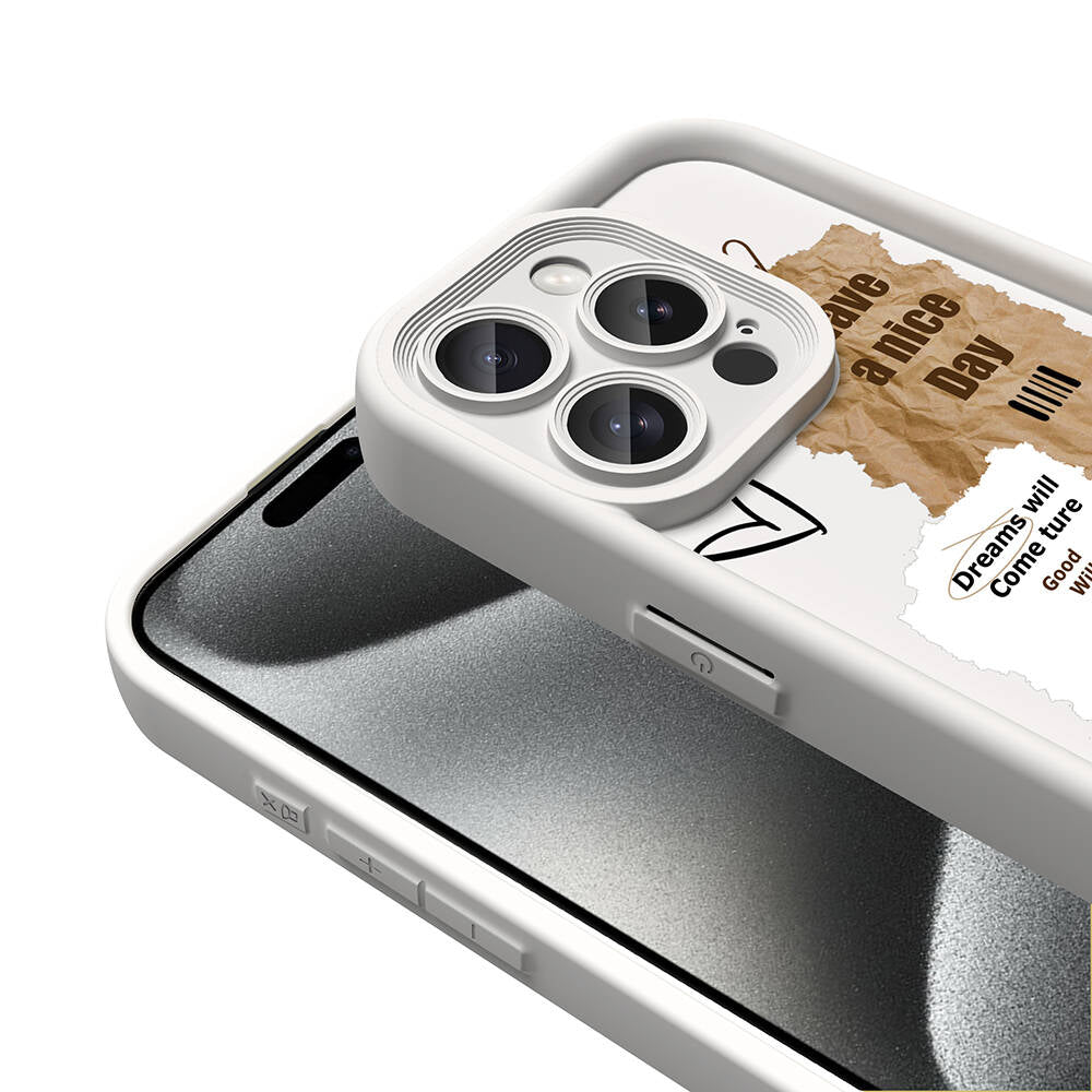 Apple iPhone 15 Pro Kılıf Kamera Korumalı Baskılı Arka Yüzey Zore Klas Kapak Beyaz