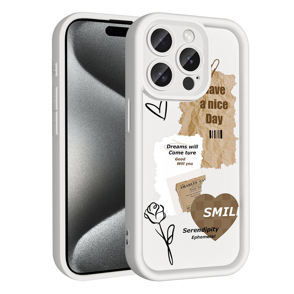 Apple iPhone 15 Pro Kılıf Kamera Korumalı Baskılı Arka Yüzey Zore Klas Kapak Açık Kahve