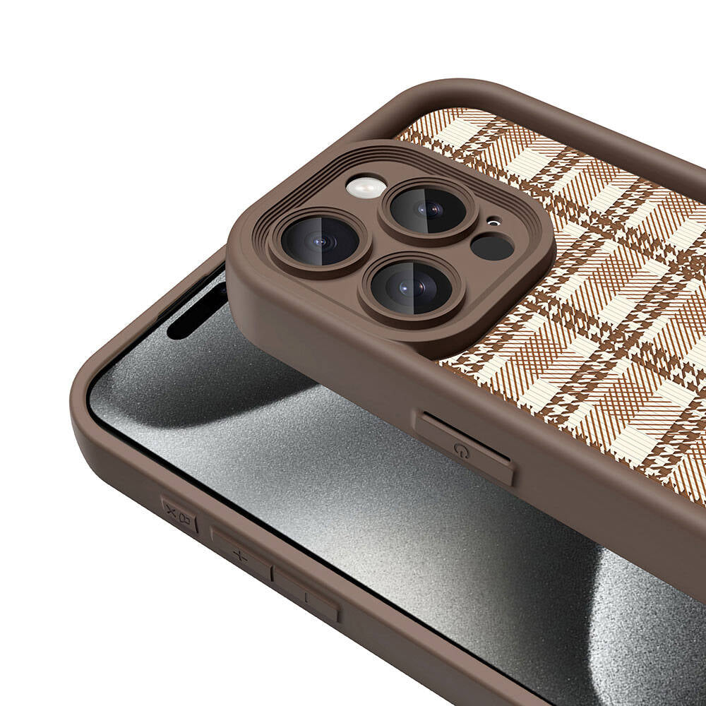 Apple iPhone 15 Pro Kılıf Kamera Korumalı Baskılı Arka Yüzey Zore Klas Kapak Açık Kahve