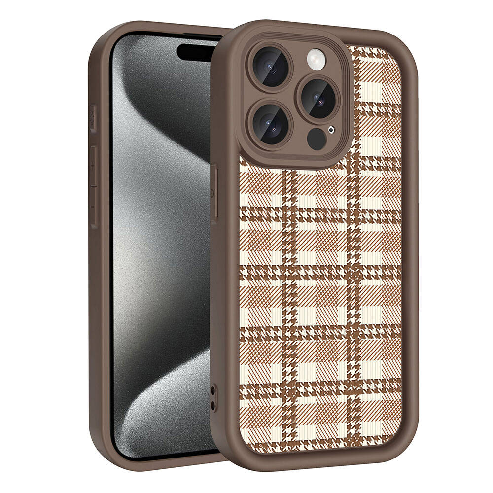 Apple iPhone 15 Pro Kılıf Kamera Korumalı Baskılı Arka Yüzey Zore Klas Kapak Koyu Kahve