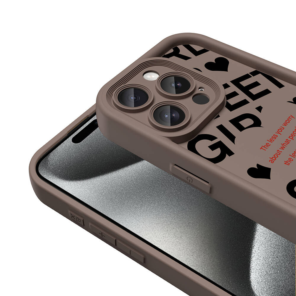 Apple iPhone 15 Pro Kılıf Kamera Korumalı Baskılı Arka Yüzey Zore Klas Kapak Açık Kahve