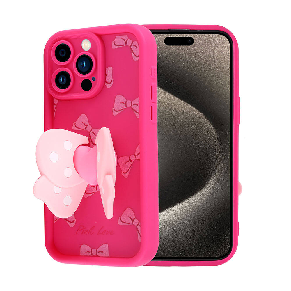 Apple iPhone 15 Pro Kılıf Kamera Korumalı Figür Tasarımlı Zore Kapya Kapak Pembe Koyu