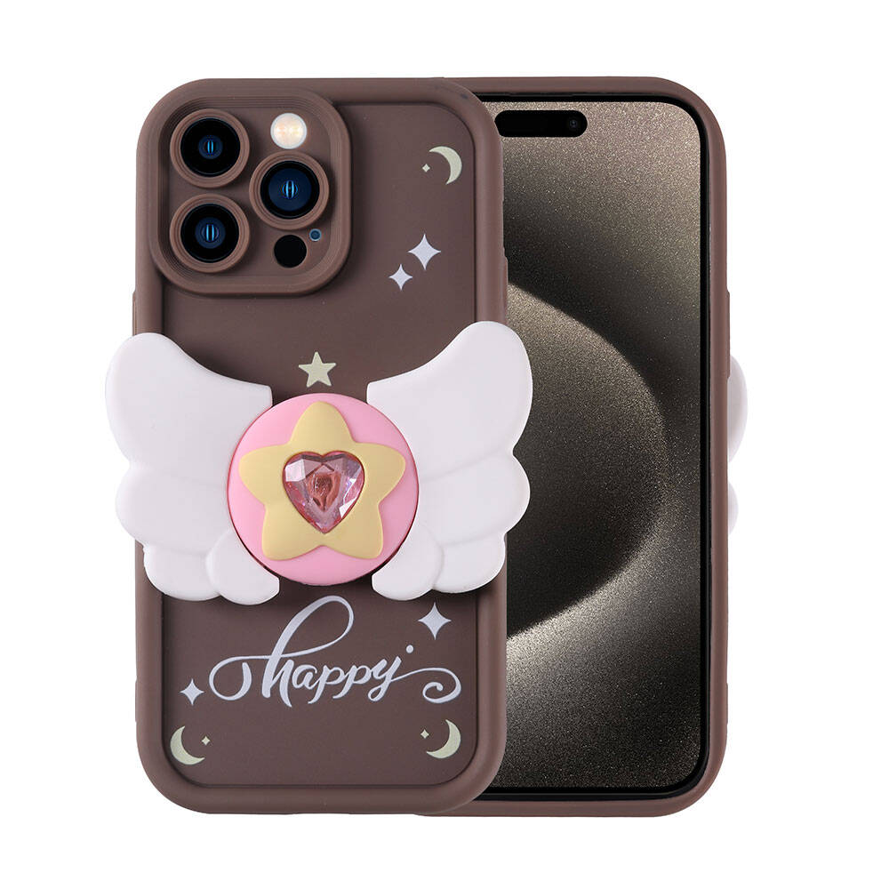 Apple iPhone 15 Pro Kılıf Kamera Korumalı Figür Tasarımlı Zore Kapya Kapak Pembe Koyu