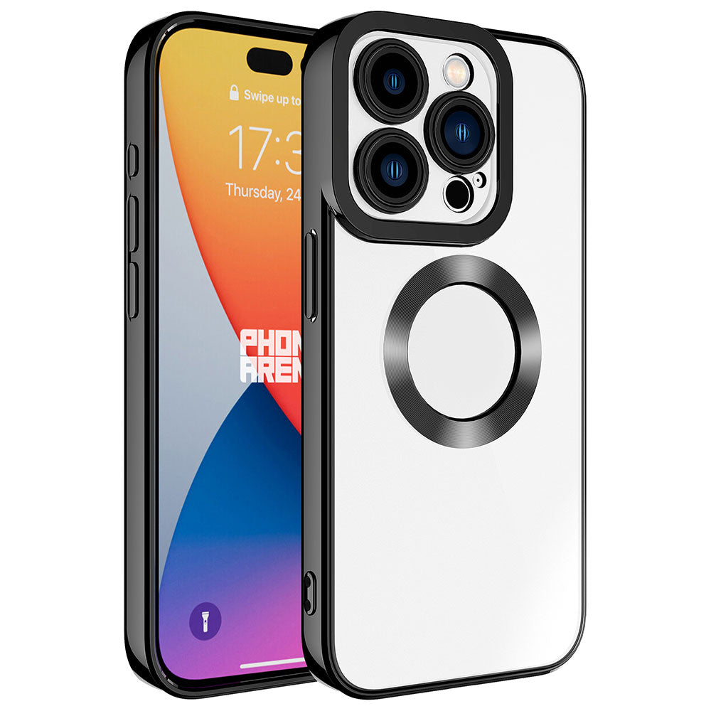 Apple iPhone 15 Pro Kılıf Kamera Korumalı Logo Gösteren Zore Omega Kapak Siyah