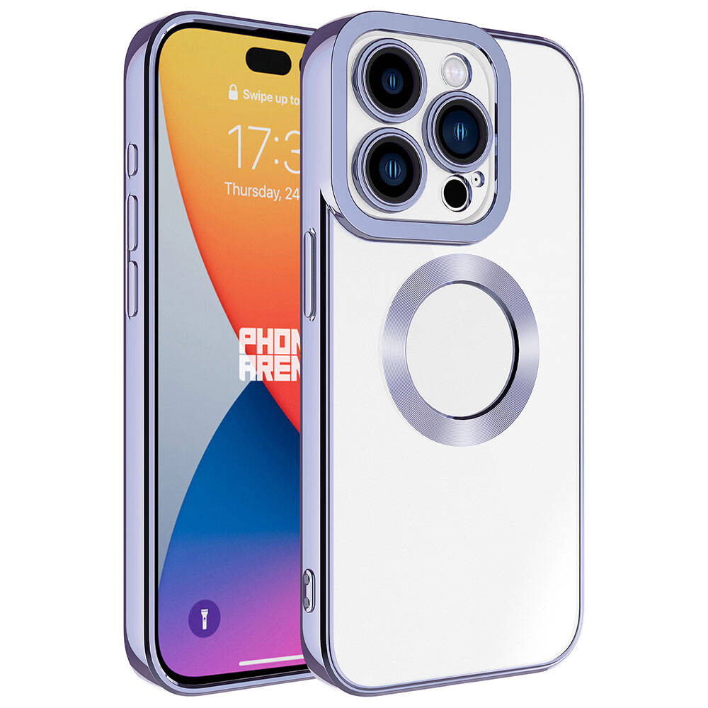 Apple iPhone 15 Pro Kılıf Kamera Korumalı Logo Gösteren Zore Omega Kapak Lila