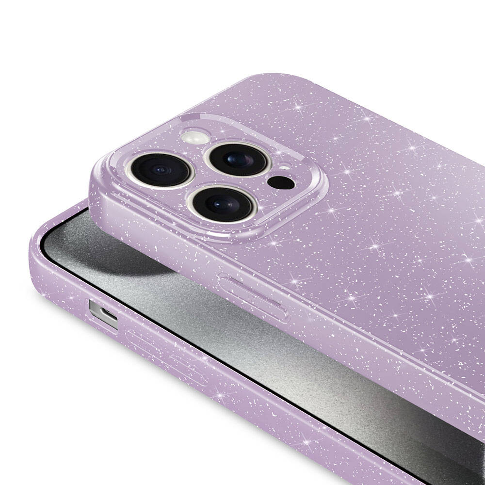 Apple iPhone 15 Pro Kılıf Kamera Korumalı Simli Lüks Zore Koton Kapak Lila