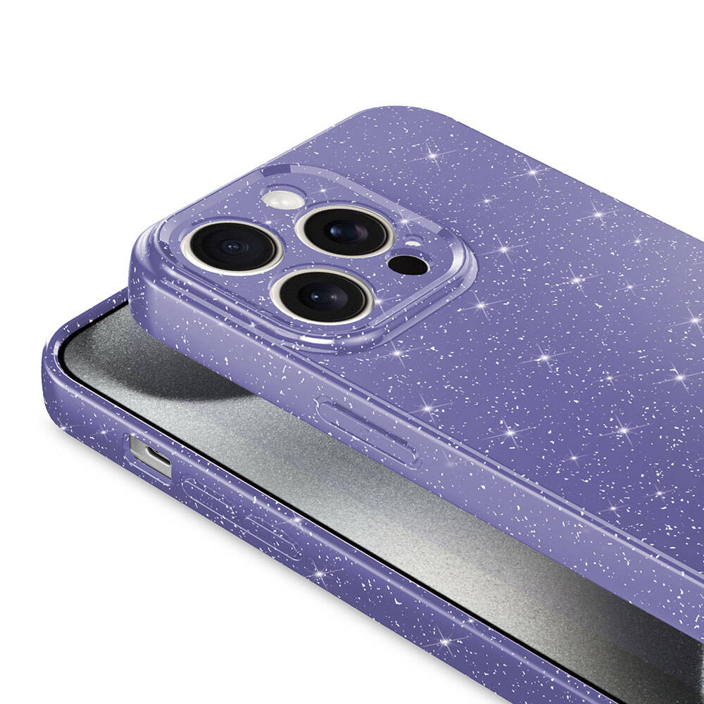 Apple iPhone 15 Pro Kılıf Kamera Korumalı Simli Lüks Zore Koton Kapak Pembe Koyu
