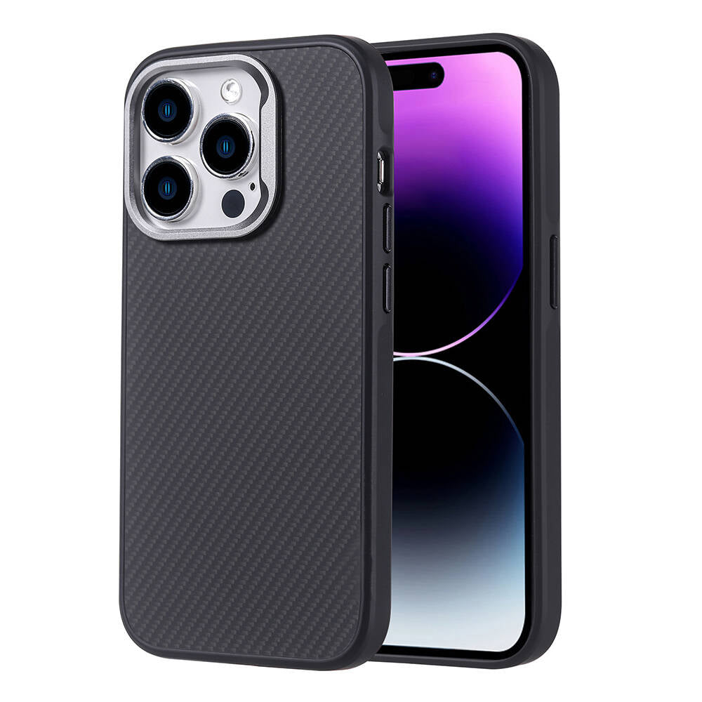 Apple iPhone 15 Pro Kılıf M-safe Şarj Özellikli Karbon Fiber Görünümlü Zore Troy Kapak Siyah