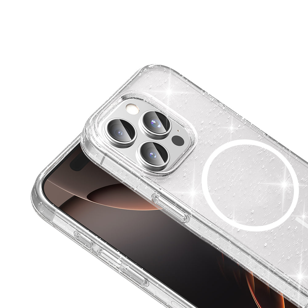 Apple iPhone 15 Pro Kılıf M-safe Şarj Özellikli Parlayan Simli Saydam Renkli Zore Maris Kapak Şeffaf