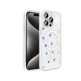 Apple iPhone 15 Pro Kılıf M-Safe Şarj Özellikli Şeffaf Zore Folk Sert Kapak Kalp