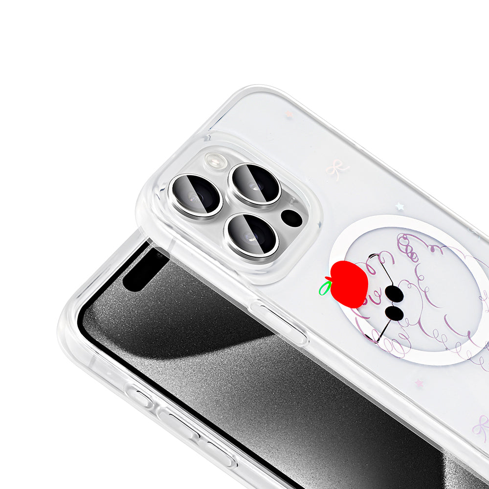 Apple iPhone 15 Pro Kılıf M-Safe Şarj Özellikli Şeffaf Zore Folk Sert Kapak Kalp