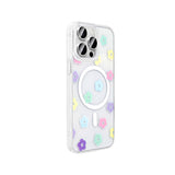 Apple iPhone 15 Pro Kılıf M-Safe Şarj Özellikli Şeffaf Zore Folk Sert Kapak Papatya