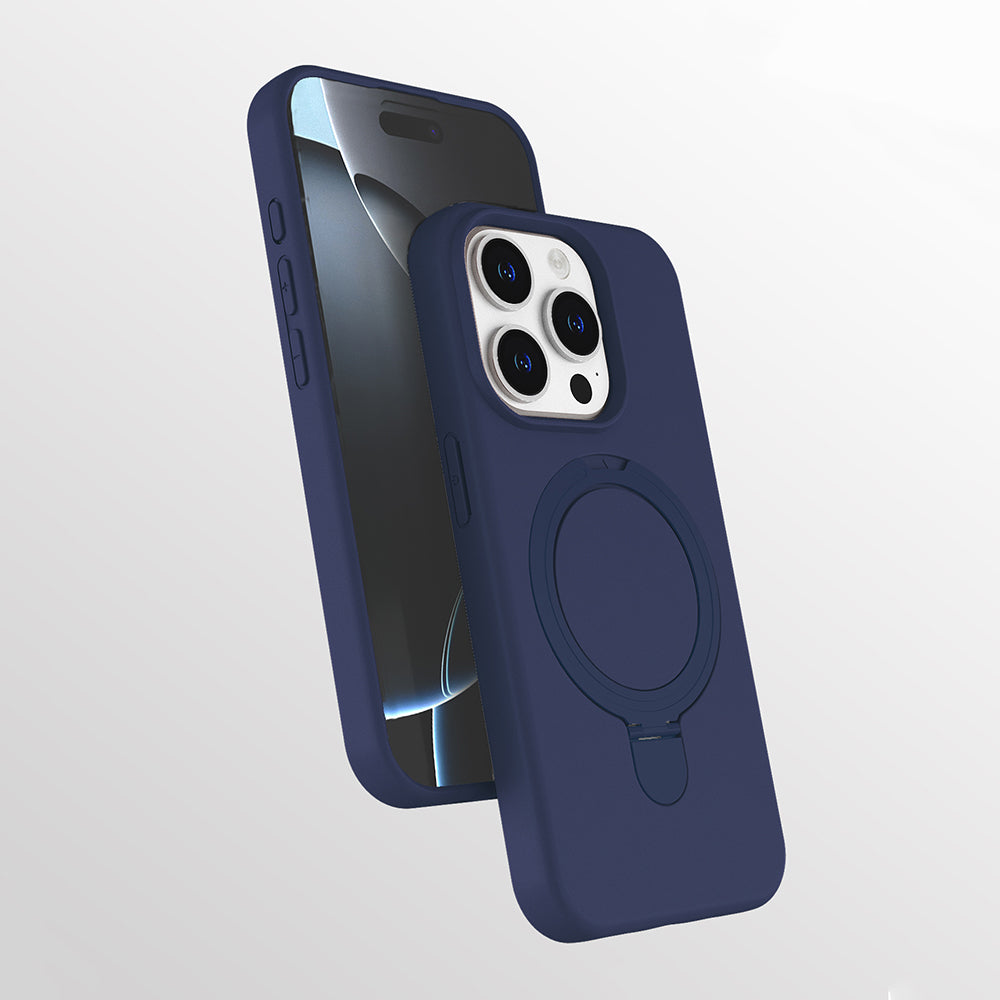 Apple iPhone 15 Pro Kılıf M-safe Şarj Özellikli Standlı Zore Samara Kapak Lacivert