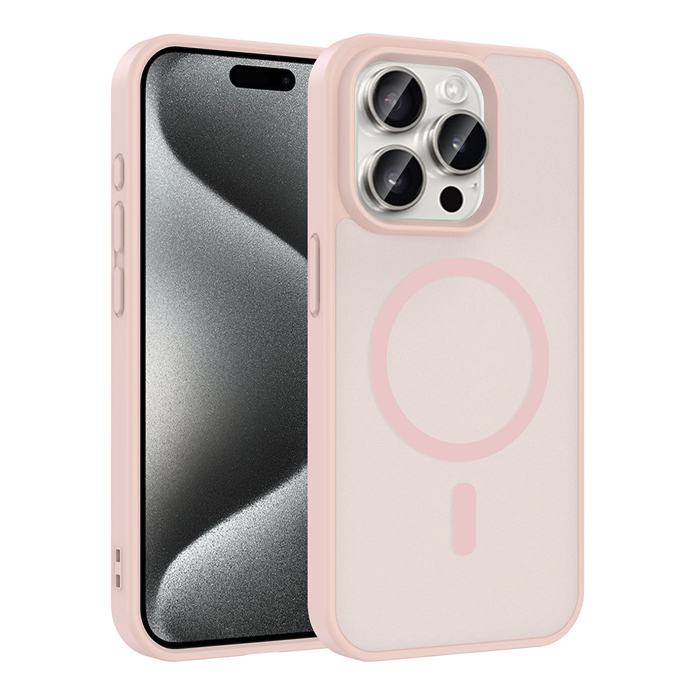 Apple iPhone 15 Pro Kılıf M-safe Şarj Özellikli Babet Kapak Pembe