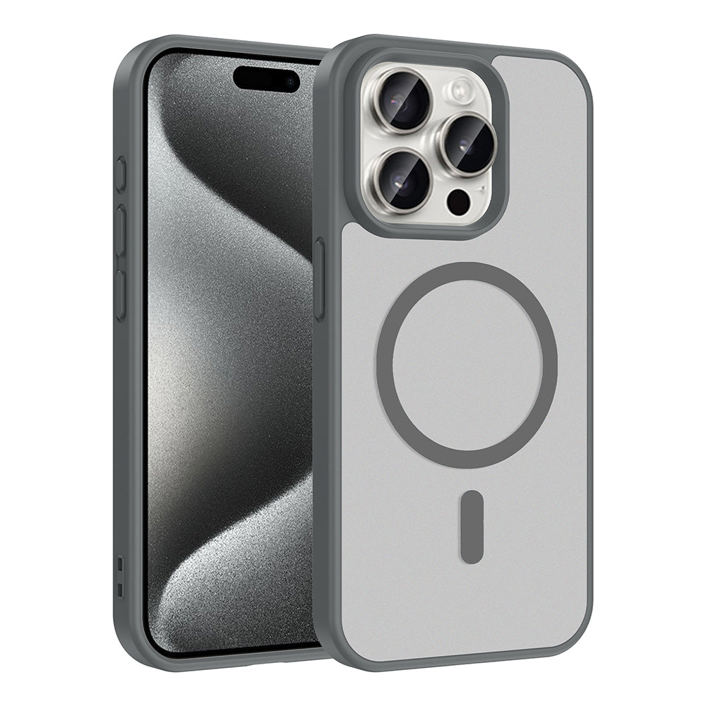 Apple iPhone 15 Pro Kılıf M-safe Şarj Özellikli Babet Kapak Gri