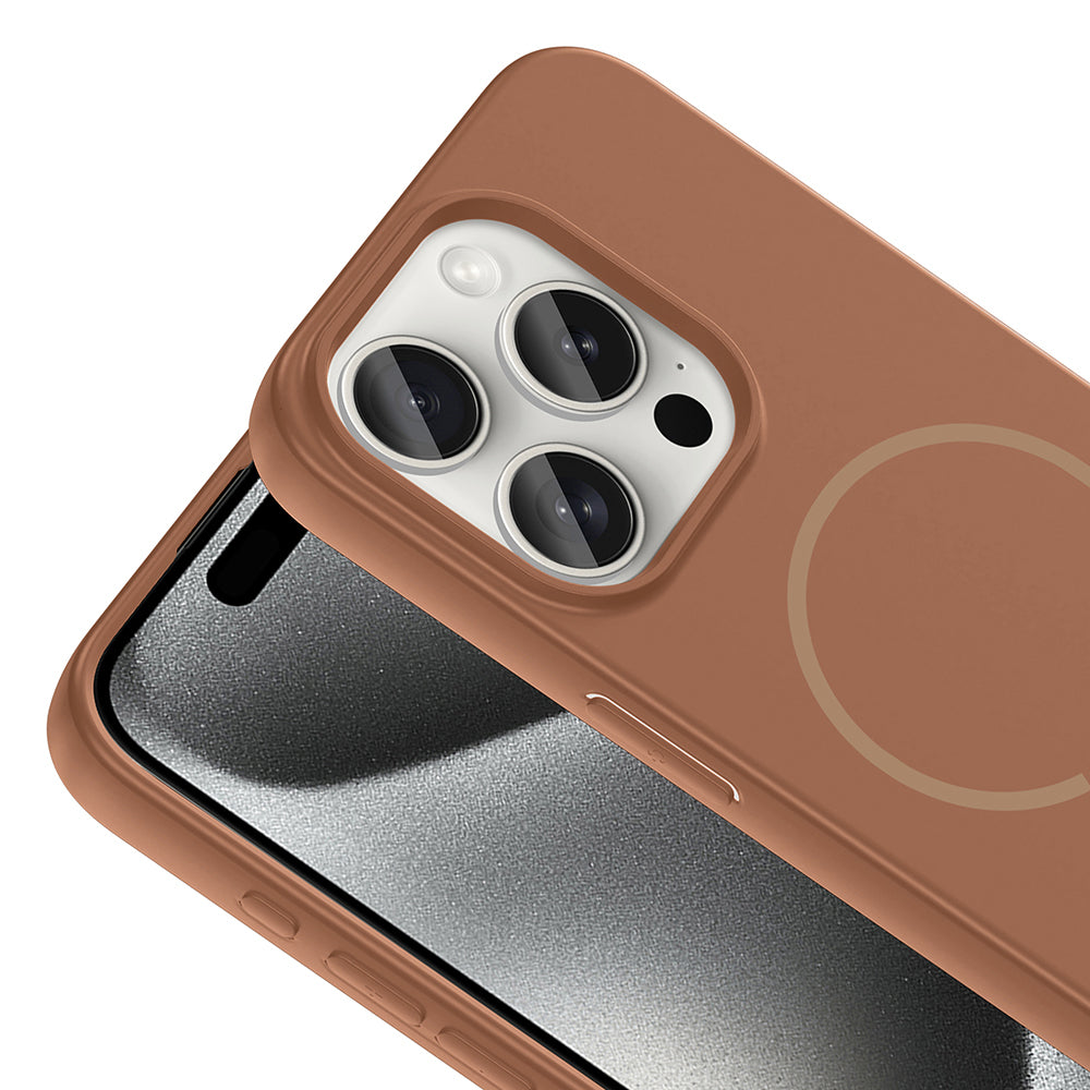 Apple iPhone 15 Pro Kılıf M-safe Şarj Özellikli Zore Meta Kapak Titanyum-Gri
