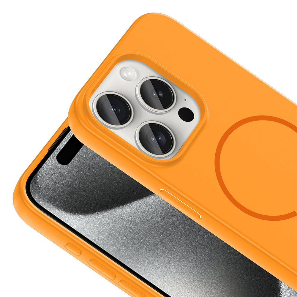 Apple iPhone 15 Pro Kılıf M-safe Şarj Özellikli Zore Meta Kapak Titanyum-Gri