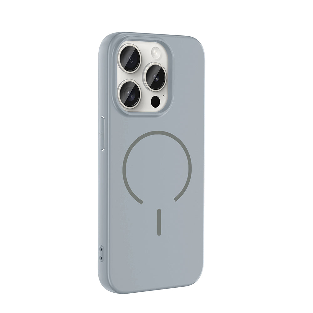 Apple iPhone 15 Pro Kılıf M-safe Şarj Özellikli Zore Meta Kapak Titanyum-Gri