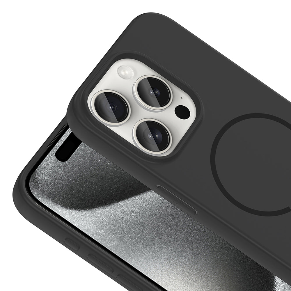 Apple iPhone 15 Pro Kılıf M-safe Şarj Özellikli Zore Meta Kapak Titanyum-Gri