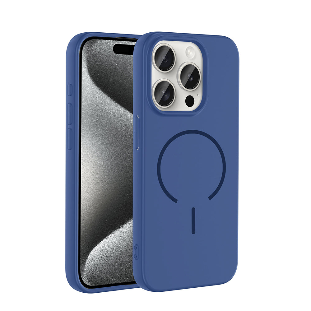 Apple iPhone 15 Pro Kılıf M-safe Şarj Özellikli Zore Meta Kapak Lacivert