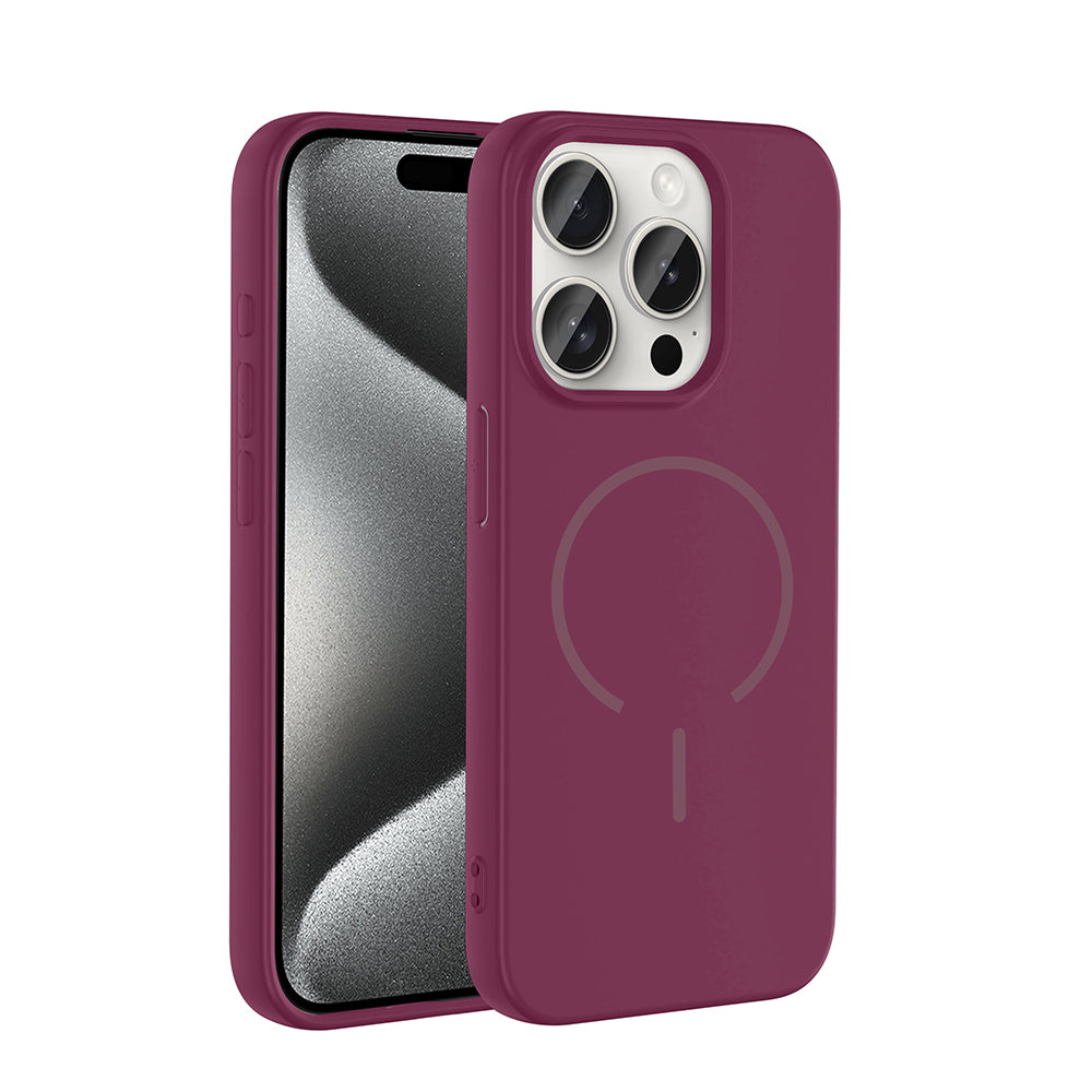 Apple iPhone 15 Pro Kılıf M-safe Şarj Özellikli Zore Meta Kapak Mürdüm