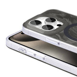 Apple iPhone 15 Pro Kılıf M-safe Şarj Özellikli Fırça Boya Desenli Zore Palet Kapak Gri