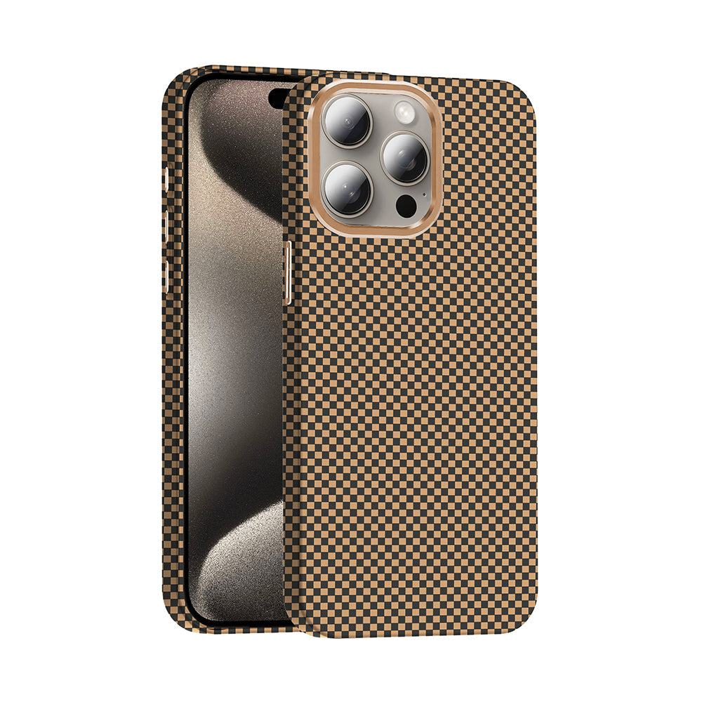 Apple iPhone 15 Pro Kılıf M-safe Şarj Özellikli Karbon Fiber Görünümlü Zore Gros Kapak Desert Titanyum
