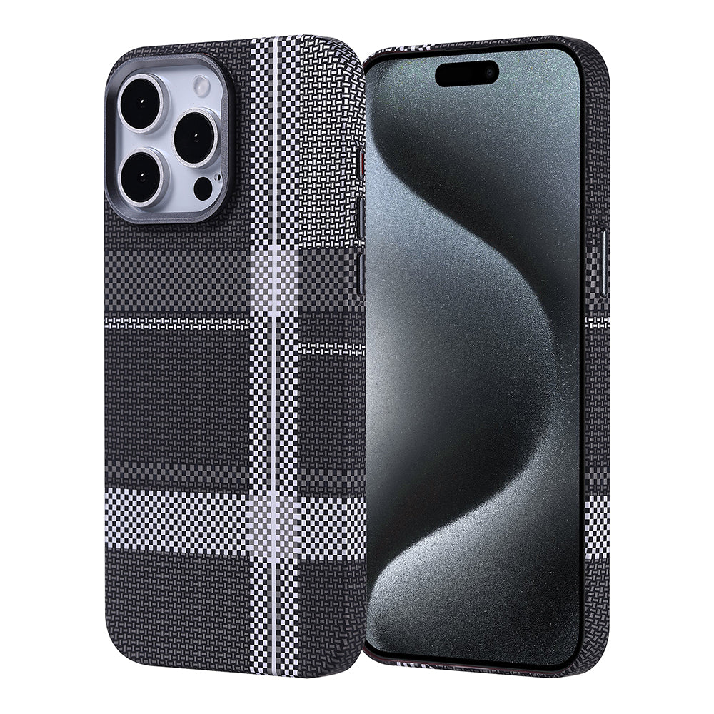 Apple iPhone 15 Pro Kılıf M-safe Şarj Özellikli Karbon Fiber Görünümlü Zore Nekst Kapak Gri-Siyah