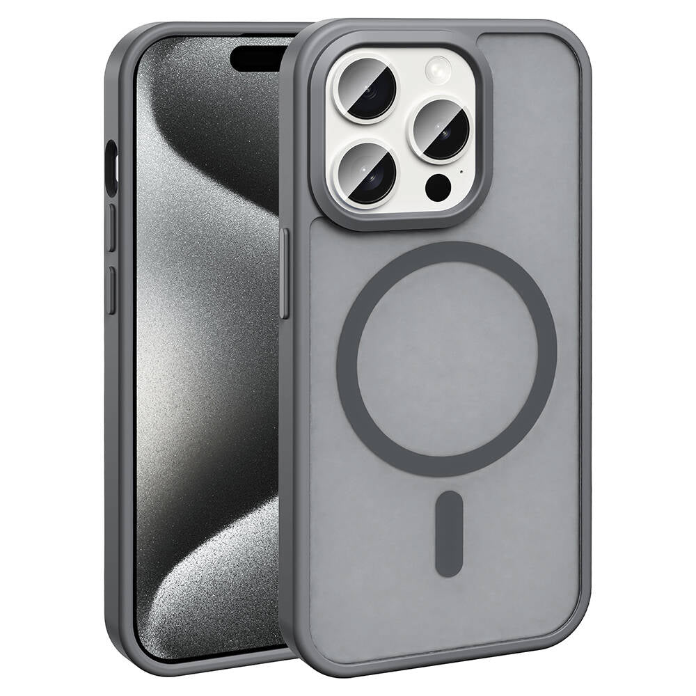 Apple iPhone 15 Pro Kılıf M-safe Şarj Özellikli Mat Arka Yüzey Zore Sio Kapak Lacivert